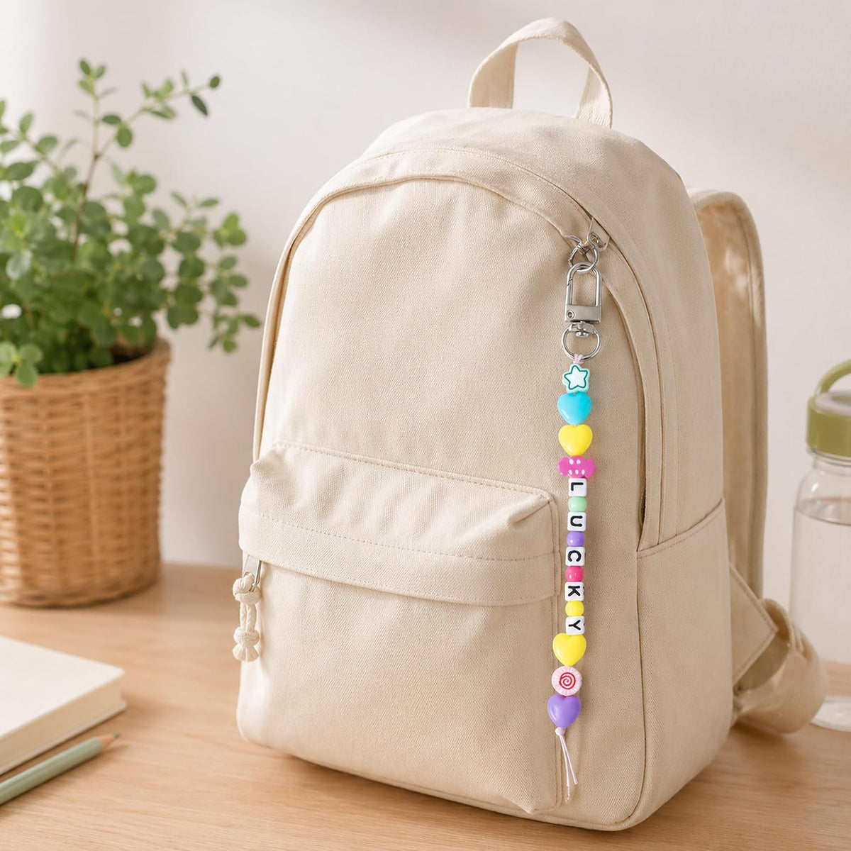 watinc diy bead keychain kit, macaron letter beads, close-up detail
