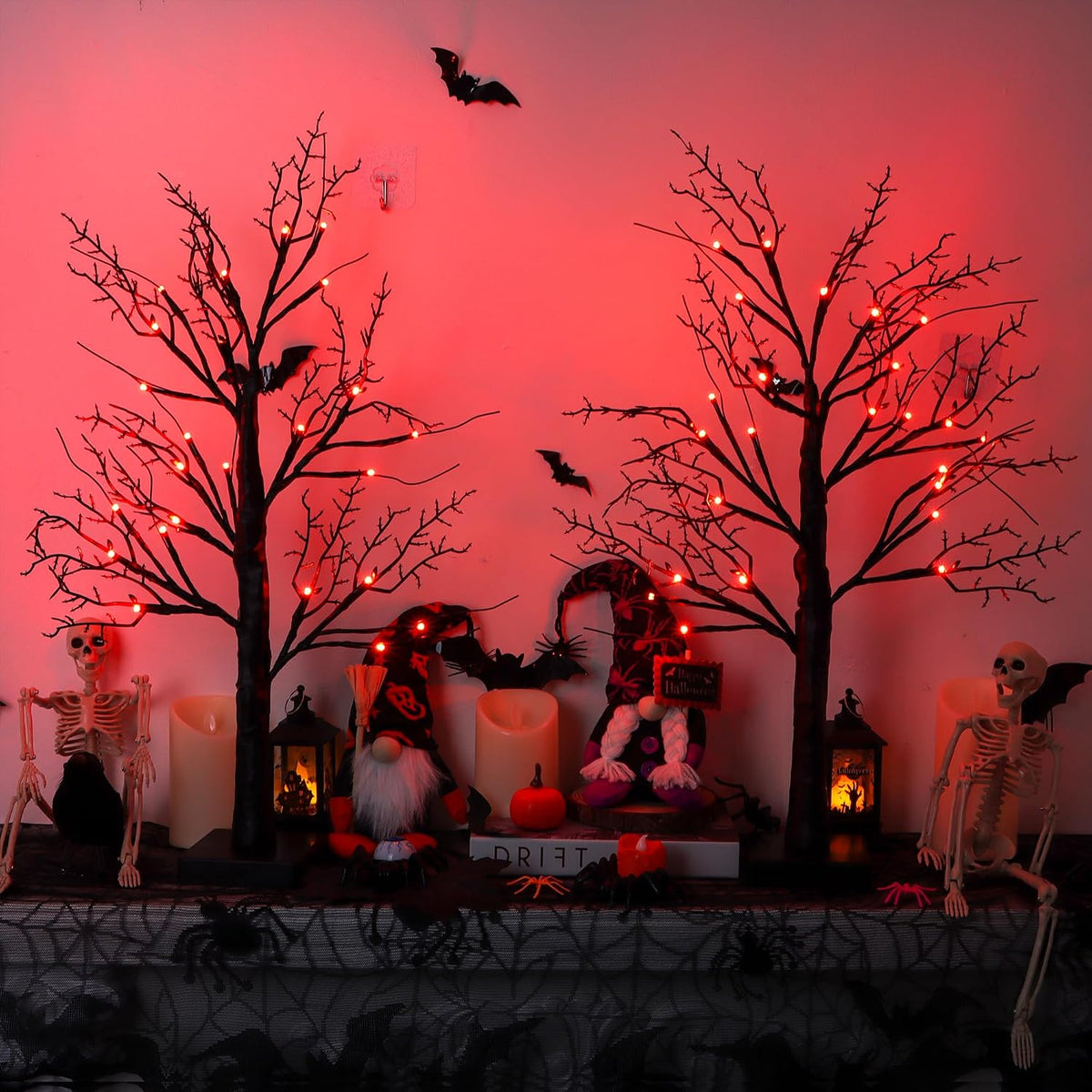 Halloween Decorations Indoor 2 Pack 24 Inch Black Halloween Tree with 24 Orange Red Lights, Timer/USB/Battery Operated Tabletop Lighted Spooky Tree for Halloween Table Decor Home Indoor Office