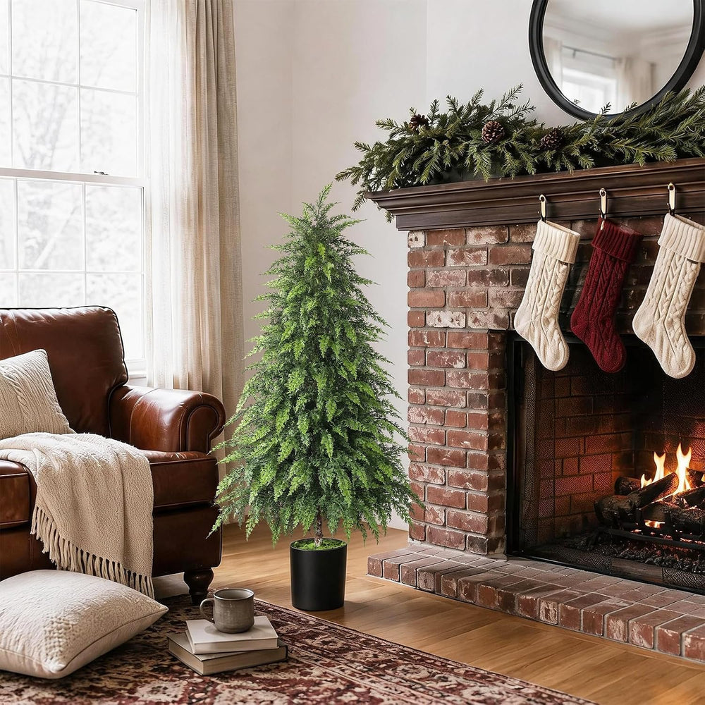 2Pcs 4FT Artificial Cedar Christmas Tree Fake Plant for Front Porch Decor