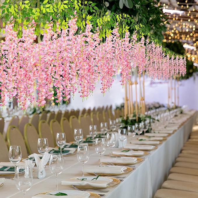 Wisteria Hanging Flowers,Fake Hanging Flowers,Wisteria artificiales Garland for Home Wedding Arch Floral Party Garden Ceremony Outdoor Decor,3.6 feet Long(48,Pink) (48 Pack)