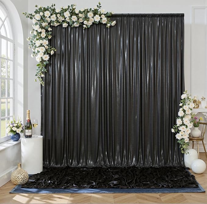 gogoparti 10x10FT Black Sequin Backdrop Curtain - 2 Panels of 5x10FT Wrinkle-Free Glitter Drapes for Photography, Birthdays, Weddings & Graduations