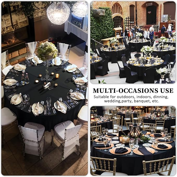8 Pack Black Round Tablecloth 108 Inch Black Table Cloth Stain and Wrinkle Resistant Round Tablecloths Reusable and Washable Polyester Fabric Table Covers for Buffet Wedding Party and Banquet