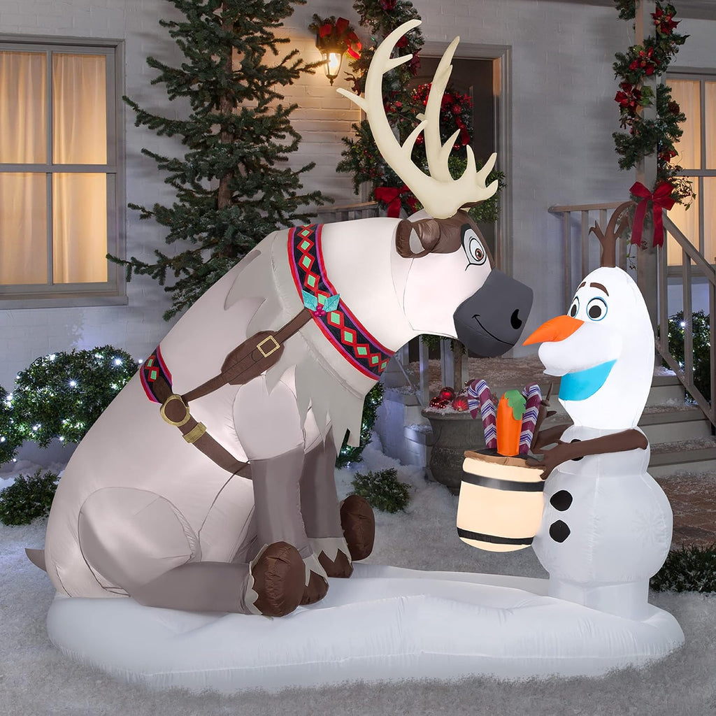 gemmy airblown inflatable olaf and sven with candy shown in use