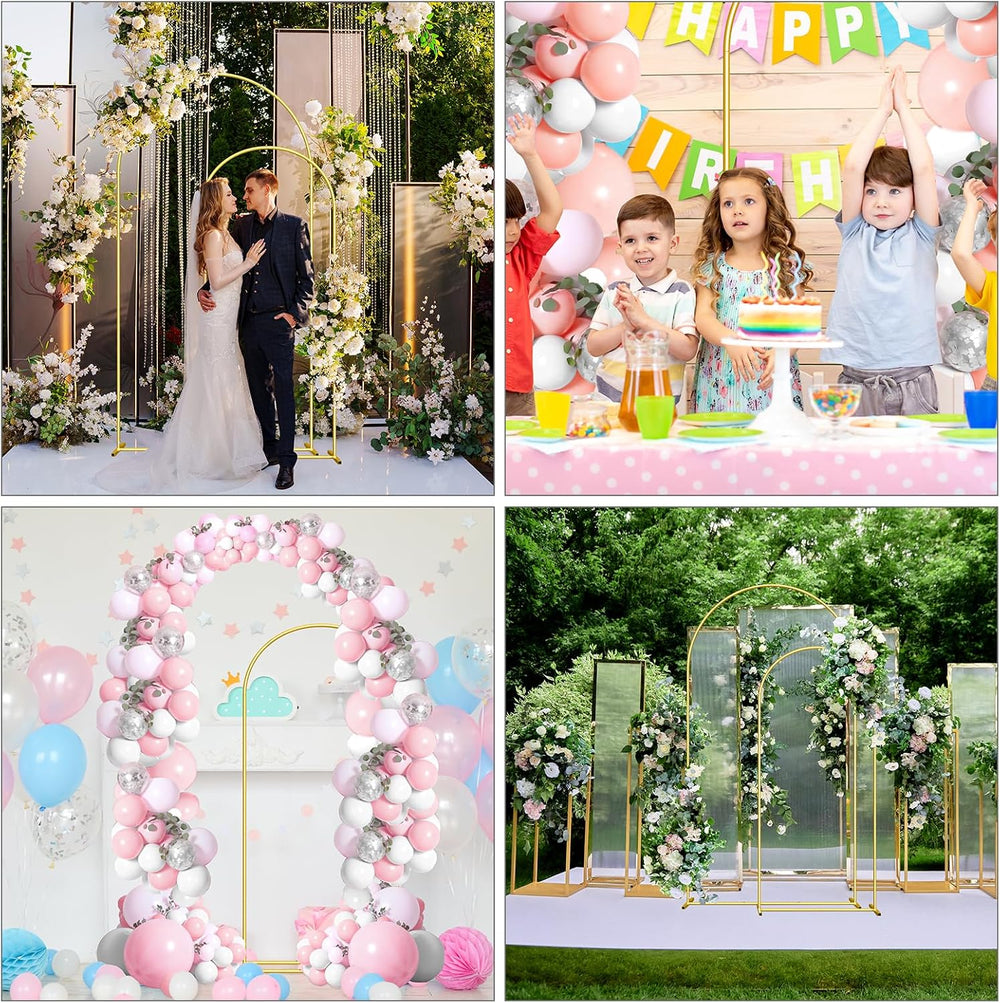 Wedding Arch Backdrop Stand Set of 2, Gold Metal, 7.3FT & 6FT