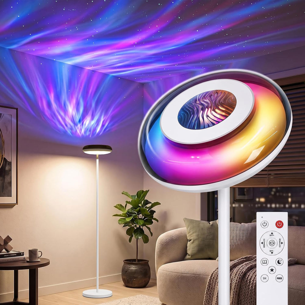 Uplighter Floor Lamp for Living Room, Ripple and Star Projector