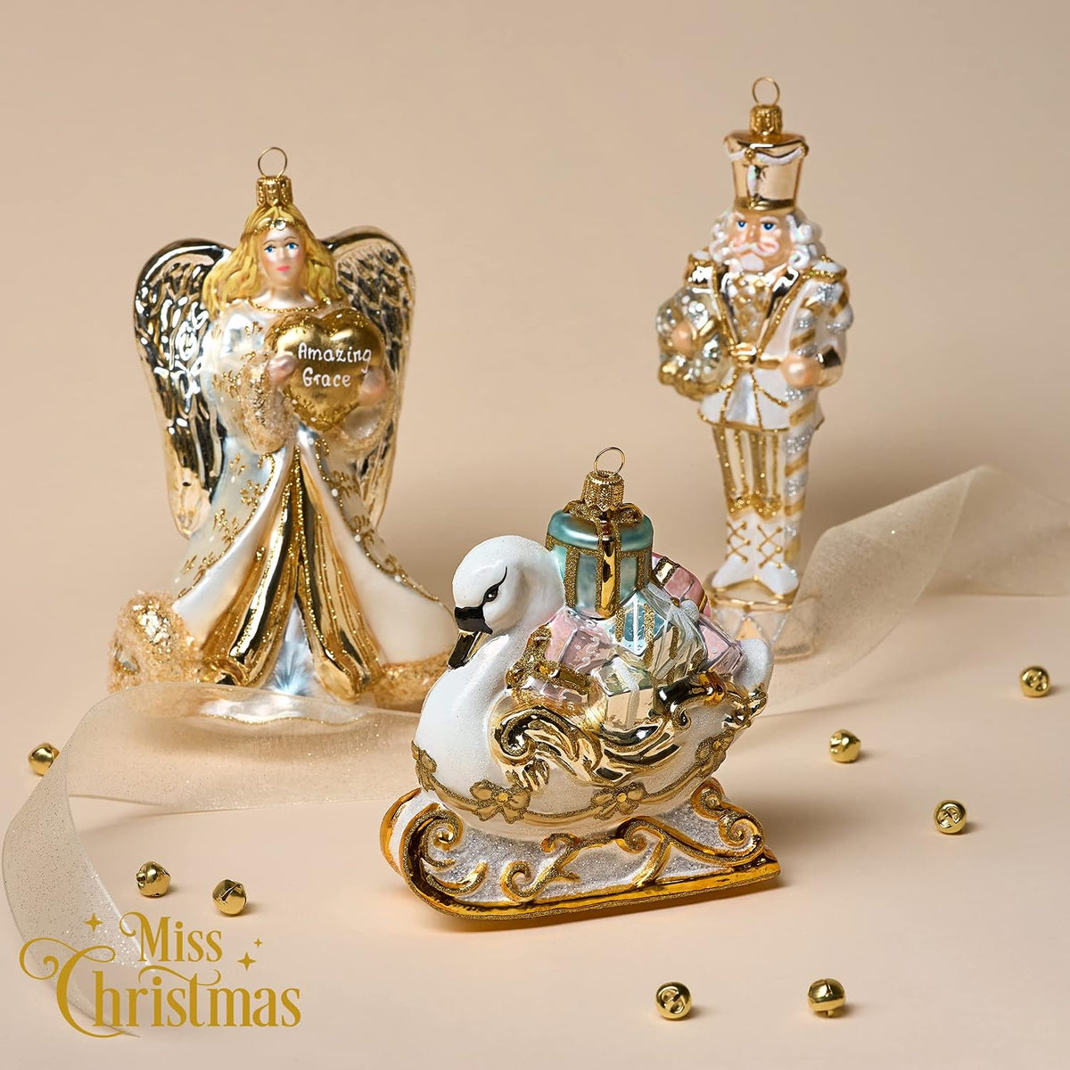 Miss Christmas 2026 Collection Fancy Nutcracker Soldier 7-Inch Blown Glass Christmas Tree Ornament (Elegant White Nutcracker)