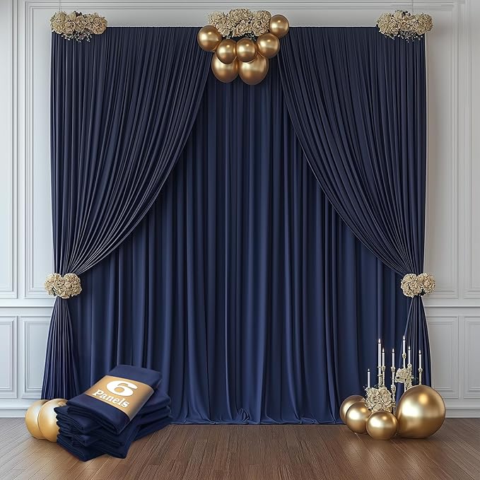 30ftx10ft Navy Blue Backdrop Curtains for Party Background, Wrinkle Free 6 Panels Navy Photo Backdrop Drapes Back Drop Cloth for Wedding Birthday Photography Baby Shower Decor