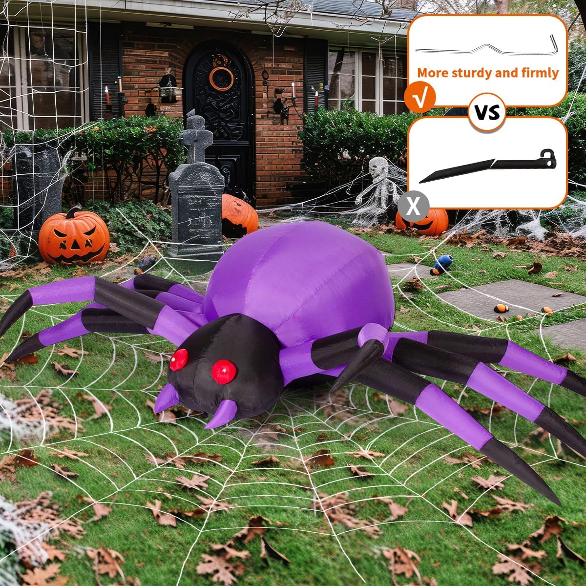 comin 9ft halloween inflatables decorations purple spider yard, side view