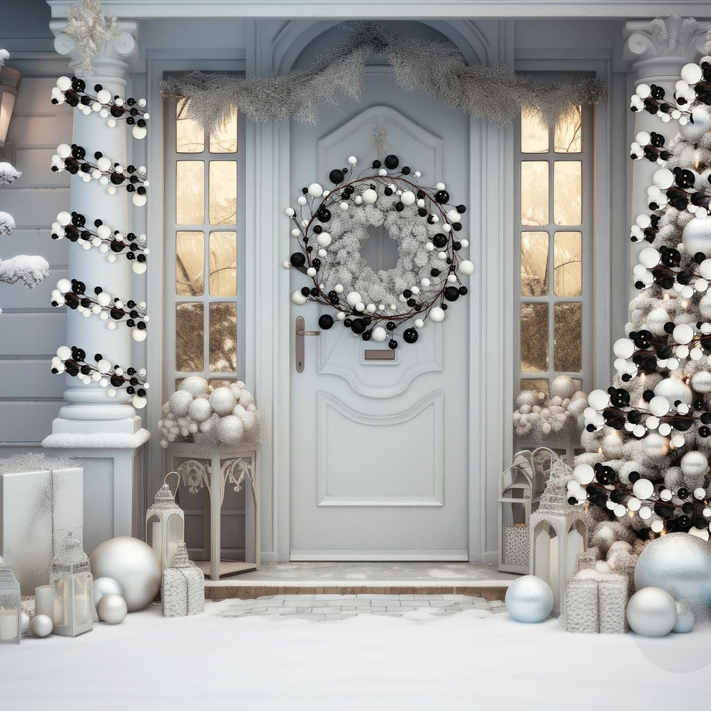 2 Pcs 6 ft Christmas Ball Ornament Garland, Black, White