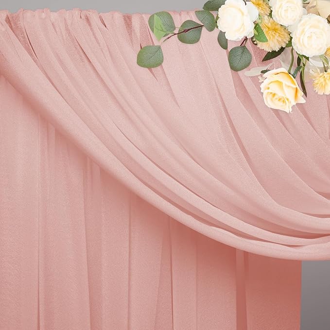 Wokceer Blush Wedding Arch Draping Fabric Backdrop 4 Panels 28.7" X 20FT Sheer Drapes Fabric for Wedding Arbor Ceremony Party
