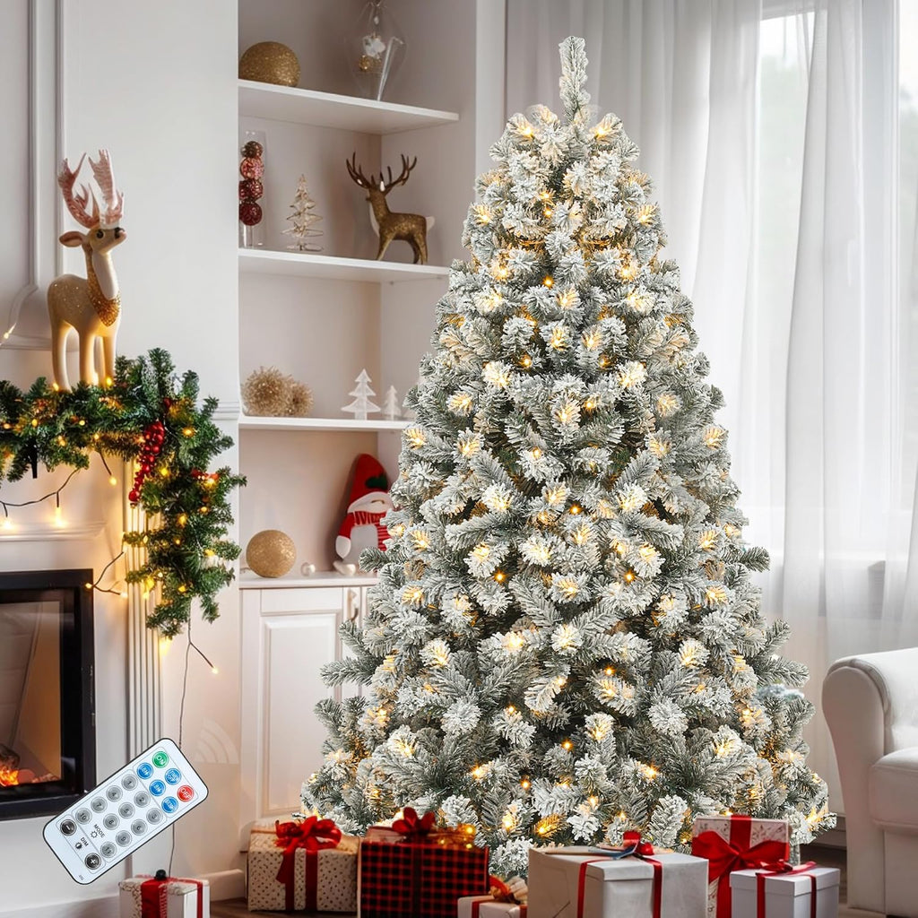YITAHOME Prelit Snow Flocked Christmas Tree 6ft with Remote
