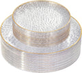 Rubtlamp 60Pcs Clear Plastic Plates,Clear Disposable Plates With Gold Rim,Heavy-duty Gold Plates,Hammered Party Plates Include 30Clear Dessert-Platos,30Dinner-Platos for Wedding, Party
