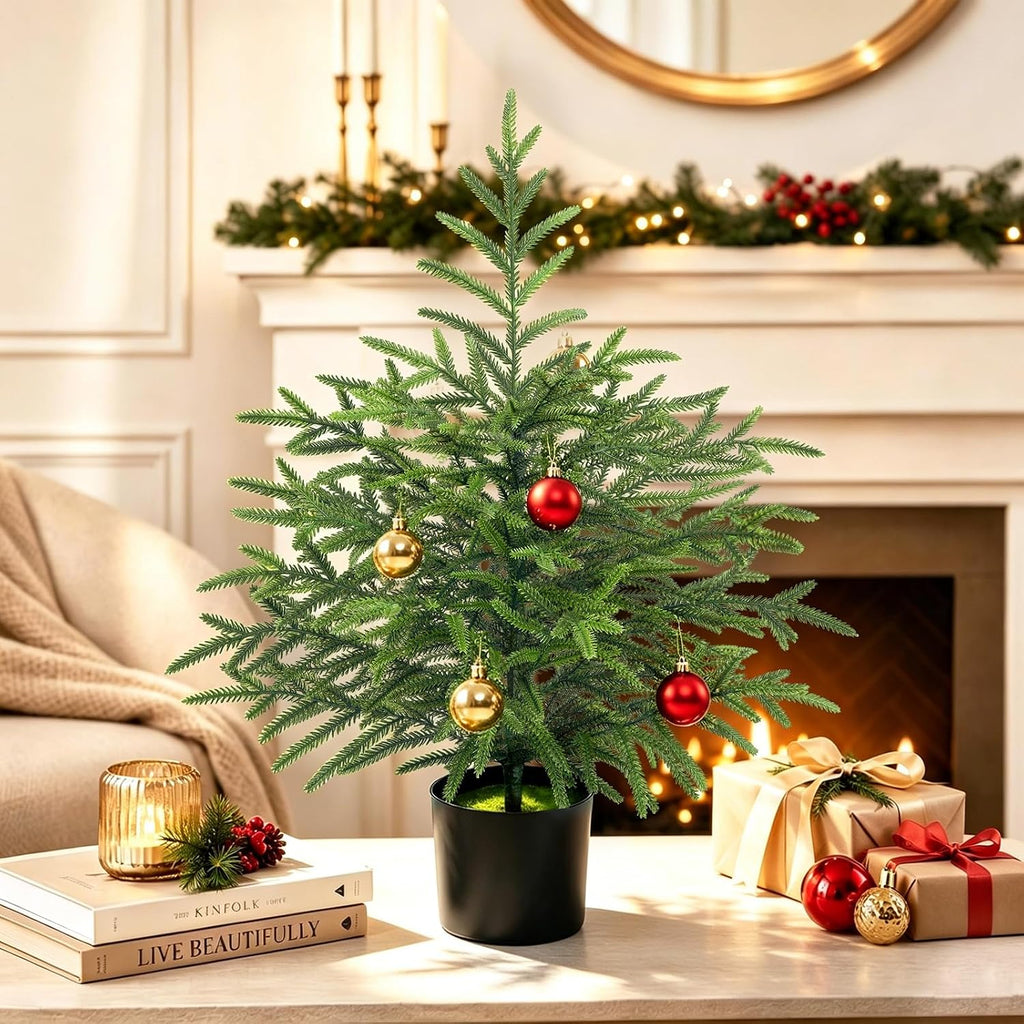 2 Ft Real Touch Christmas Tree with Lights, Realistic Norfolk Pine Tree