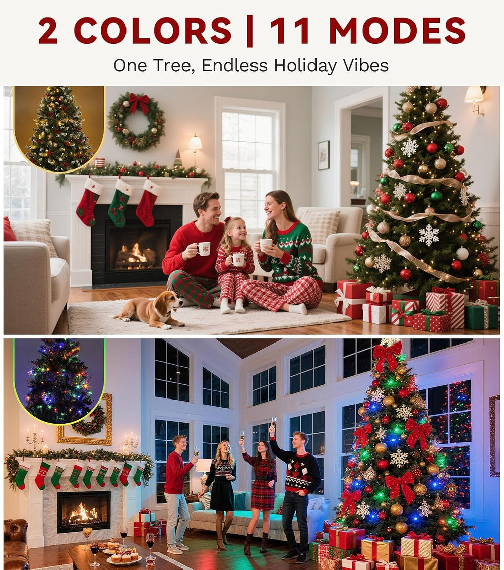 DWVO 6ft Pre-Lit Christmas Tree Pine Cones Red Berries 250 Dual Color LED