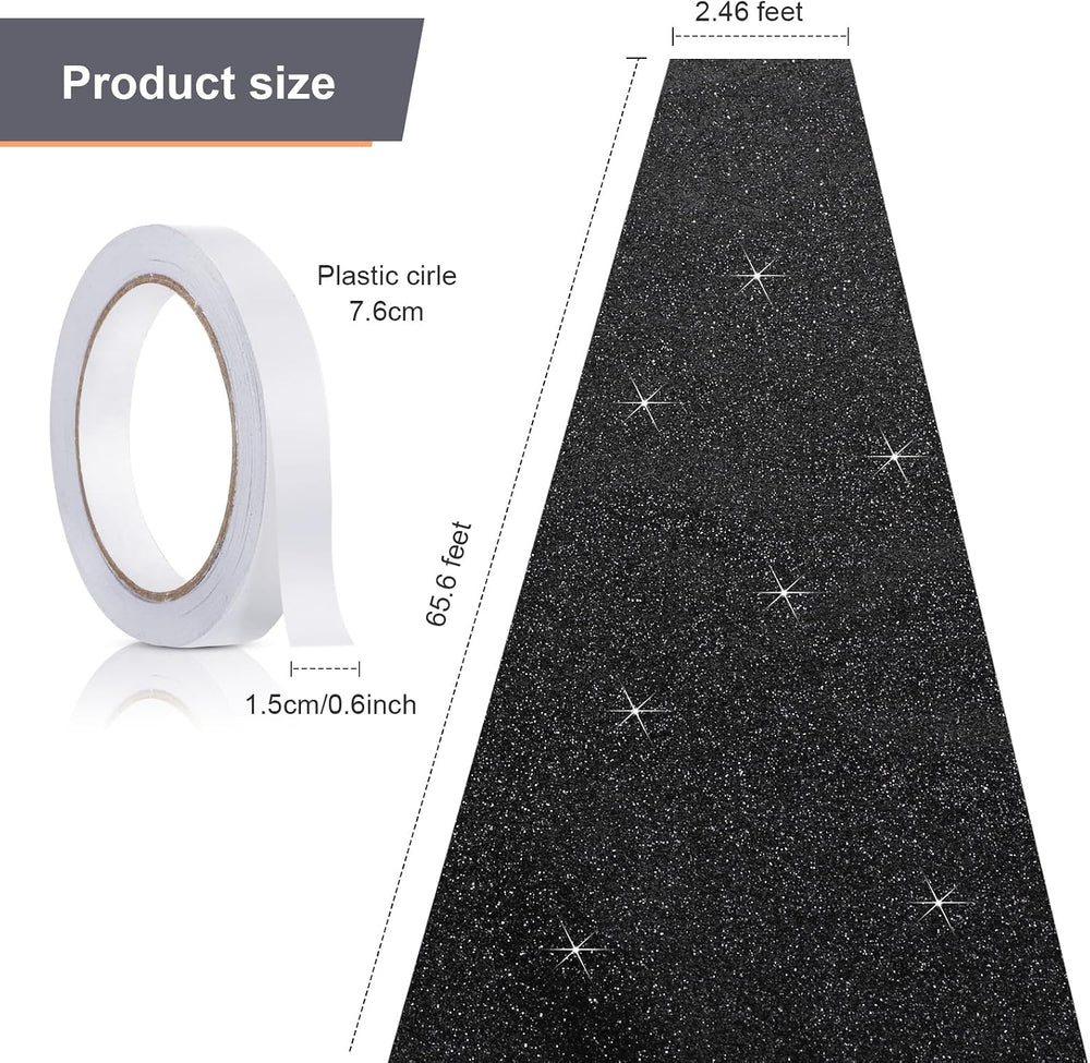 Tatuo Carpet Runner for Party, 2.46 x 65.6 Feet, Glitter Black