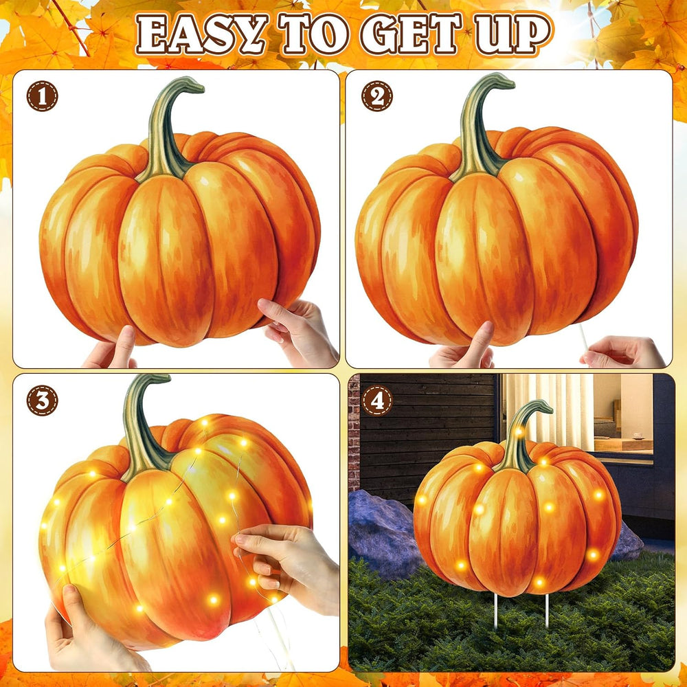 10 Pcs Fall Thanksgiving Lighted Pumpkin Yard Sign Stake Decor