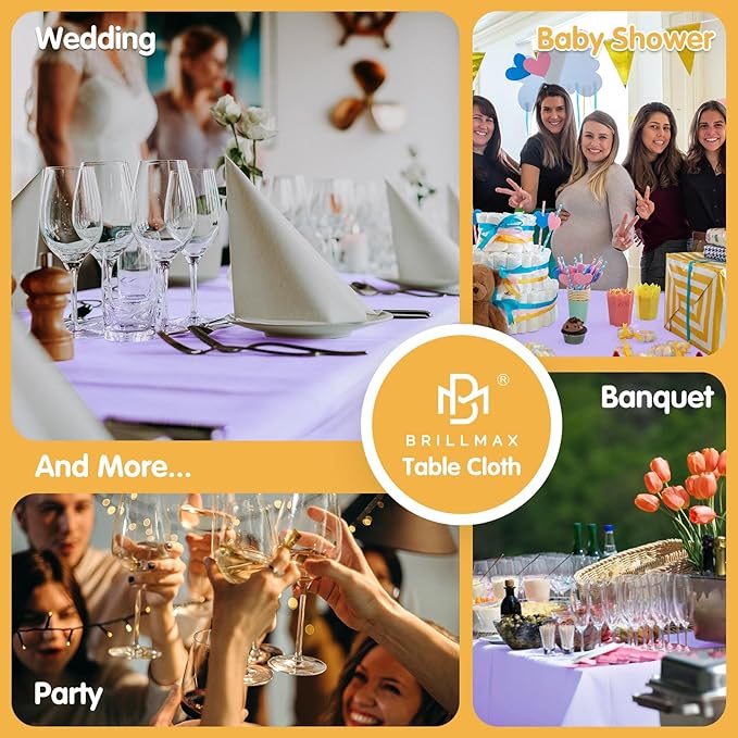 BRILLMAX 10 Pack Lavender Tablecloths for 8 Foot Rectangle Tables 60 x 126 Inch - 8ft Rectangular Bulk Linen Polyester Fabric Washable Cloth Cover for Wedding Reception Banquet Birthday Party