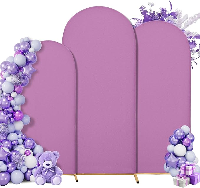 Wedding Arch Cover 7.2FT 6.6FT 6FT Arch Backdrop Cover Spandex Fitted Arch Cover for Round Top Chiara Backdrop Stand Covers for Wedding Birthday Party Baby Shower Banquet Ceremony Decoration (Set of 3)