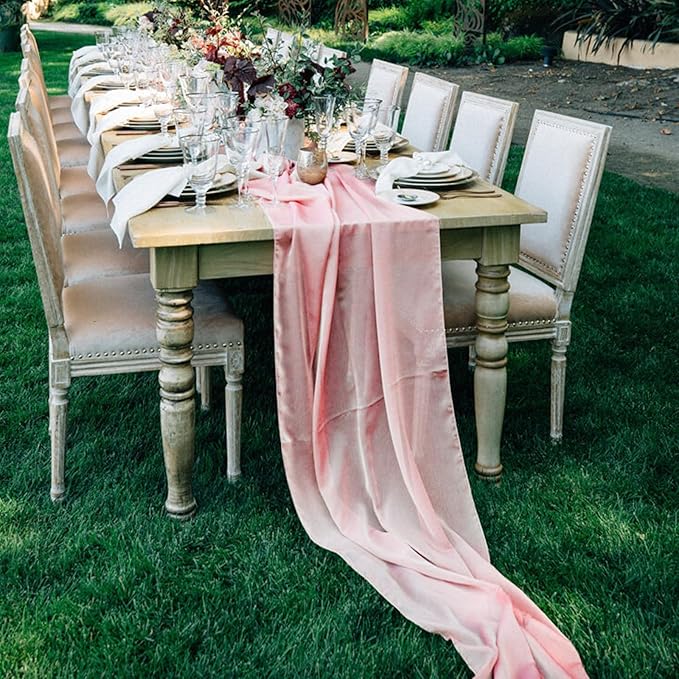10 Pack 10ft Baby Pink Chiffon Table Runners Wedding Table Runner Sheer Romantic Tulle Table Runner for Christmas Wedding Bridal Tea Party Baby Shower Birthday Party Table Decorations(120 x 12 in)