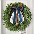 Christmas Decor, 22" Norfolk Pine Christmas Wreath with Bells and Ribbon