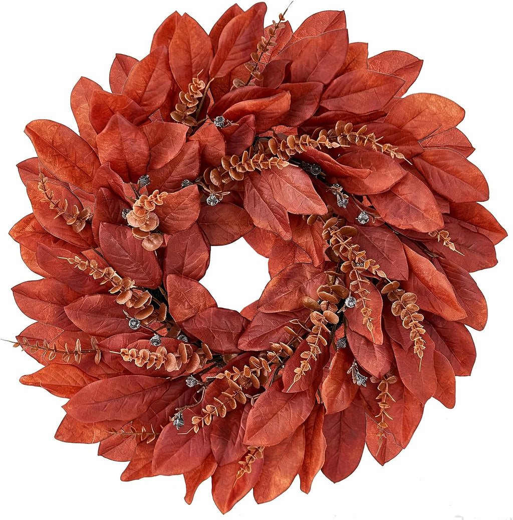 Large Artificial Magnolia Leaves Fall Wreath for Front Door Outside Decor