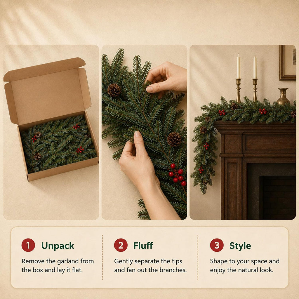 6 FT Artificial Christmas Garland with Berry and Pinecone Accents
