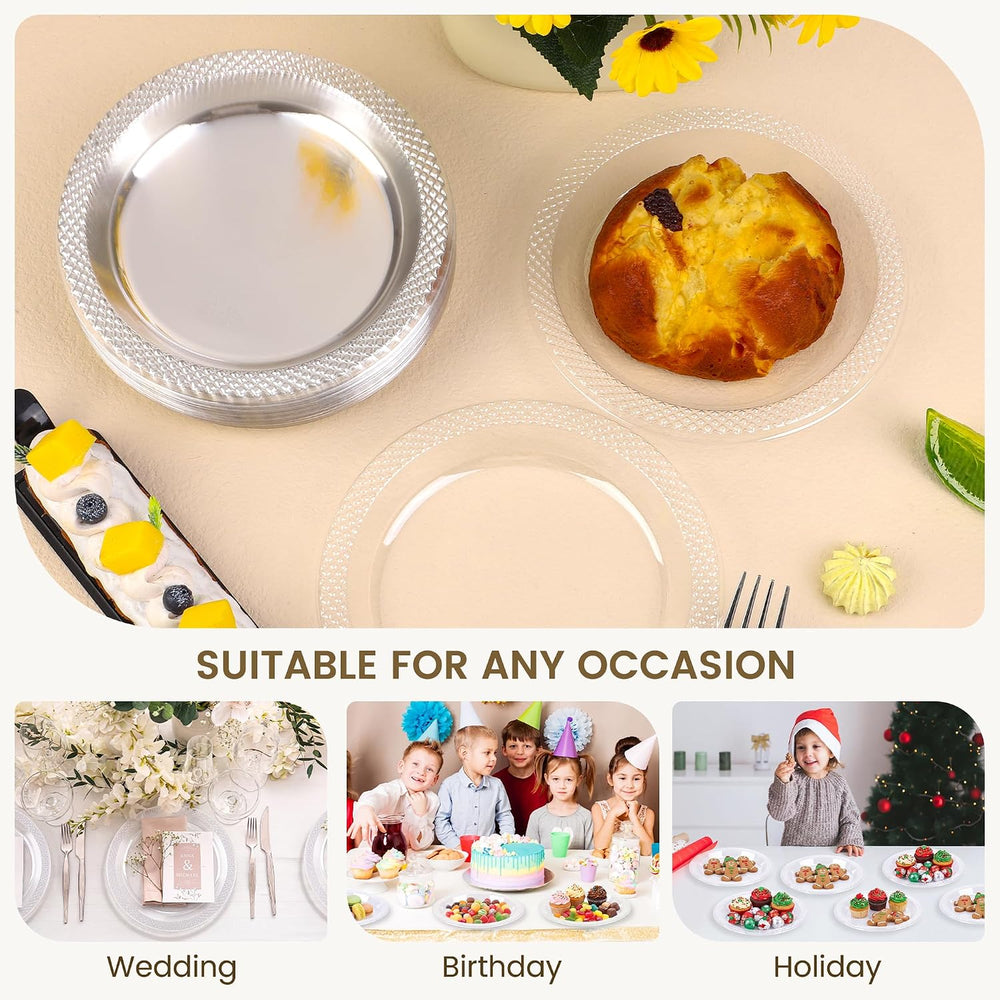 Breroa 300 Pieces Clear Plastic Plates 6 Inch Small Disposable Round Dessert ...