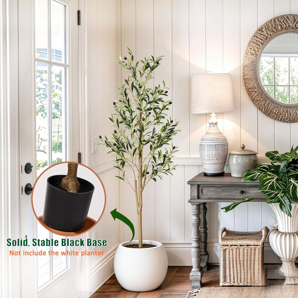 5ft Artificial Olive Trees Indoor, Faux Olive Tree with Natural Wood