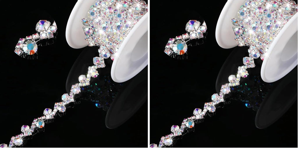 Kigeli Rhinestone Trim Crystal Chain Sew on for Dress,3 Yards,AB Color