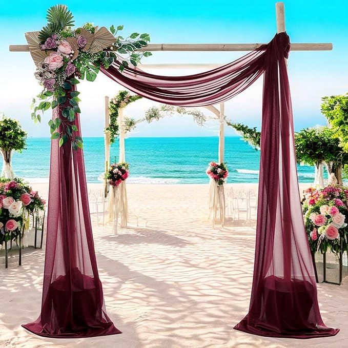 MDS Halloween Chiffon Draping Fabric - 2 Panel, 30" Wide x 30ft Long - Sheer Spooky Arbor & Canopy Drapery for Haunted House Backdrops, Party Ceilings, DIY Costumes & Themed Events - Burgundy (Pack of 2)