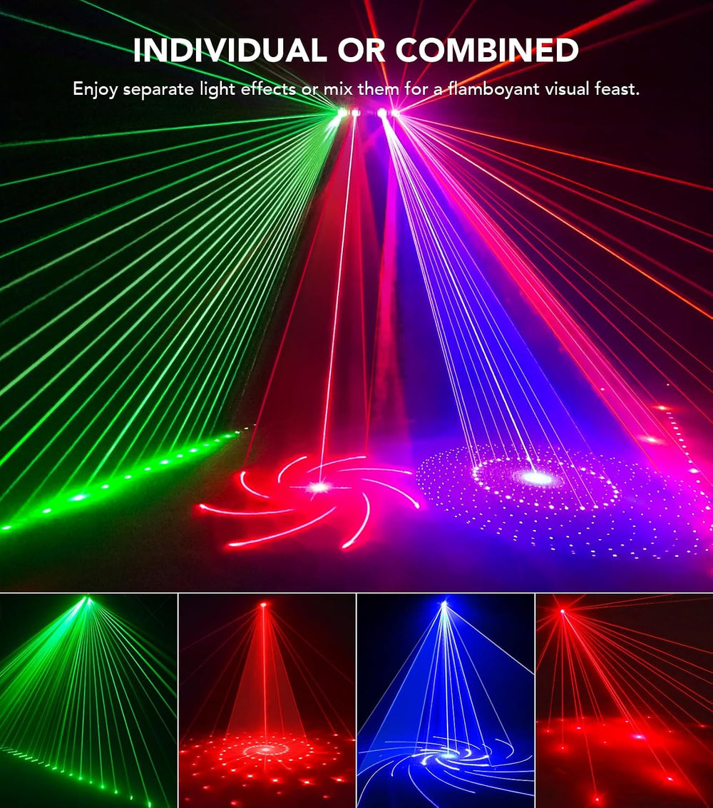Pro 6 in 1 Disco Lights for Parties, RGBW Strobes, Laser Shows