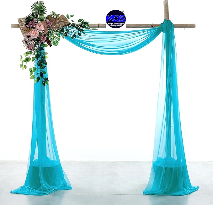 MDS Halloween Chiffon Draping Fabric - 2 Panel, 30" Wide x 30ft Long - Sheer Spooky Arbor & Canopy Drapery for Haunted House Backdrops, Party Ceilings, DIY Costumes & Themed Events - Peacock Blue (Pack of 2)