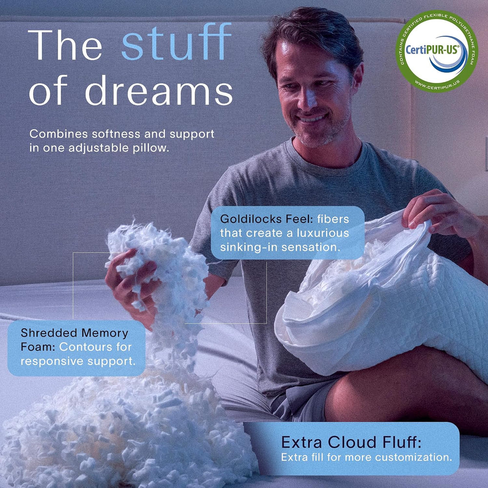 DreamyBlue Signature Adjustable Shredded Memory Foam Pillow Queen