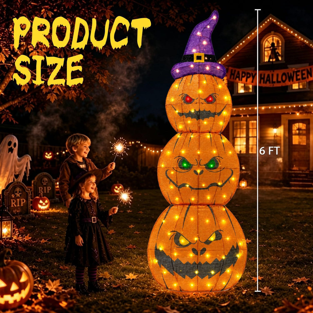 6FT Giant Halloween Decorations Outdoor Light Up Stacked Pumpkin for Porch