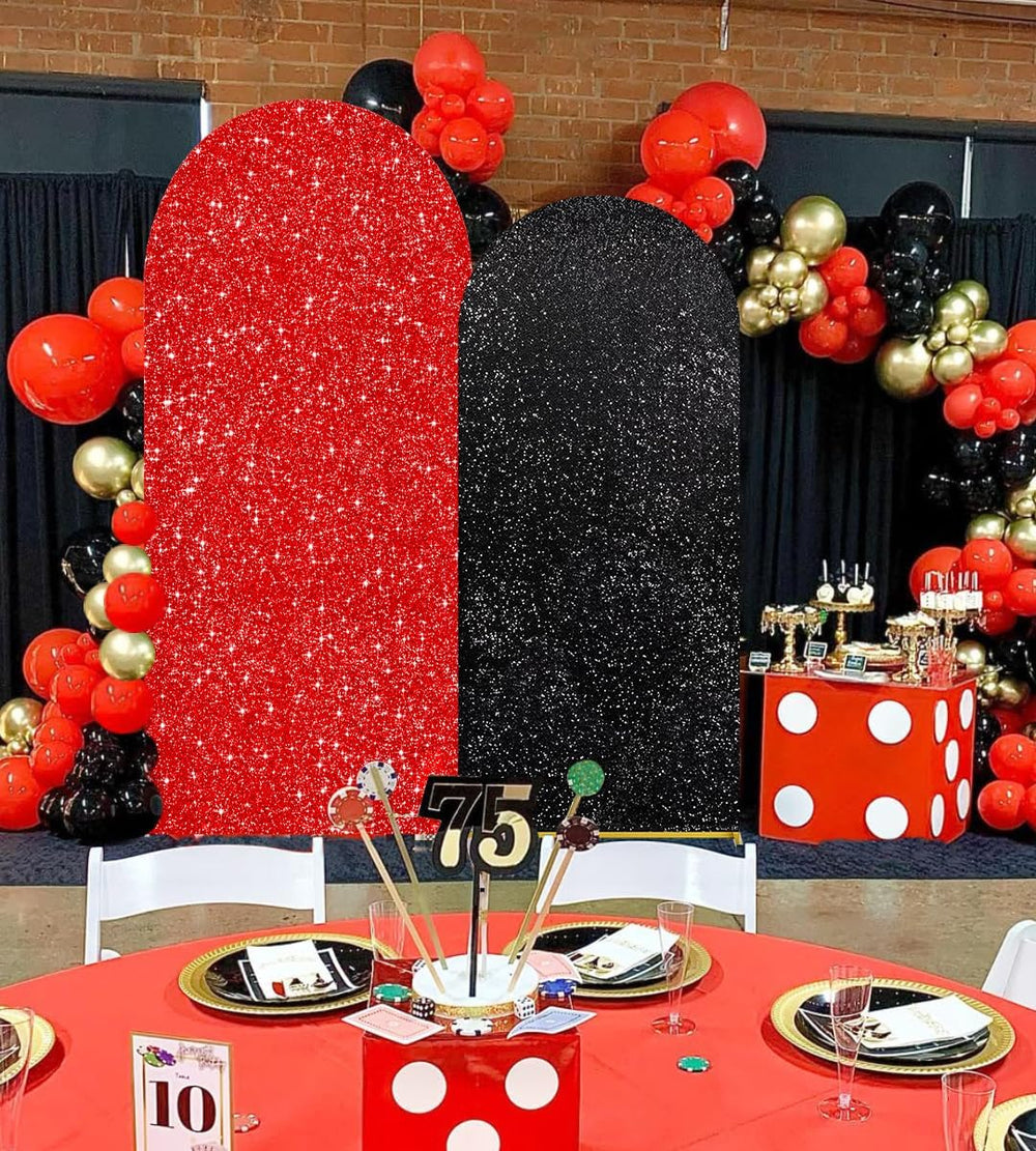 Red Black Sequin Arch Backdrop Cover Set of 2 (7.2ft+6ft) Round Top Chiara Ar...