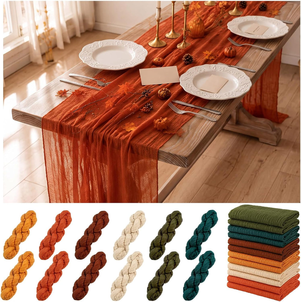 12 Pack Fall Thanksgiving Cheesecloth Table Runner 35" x 72"