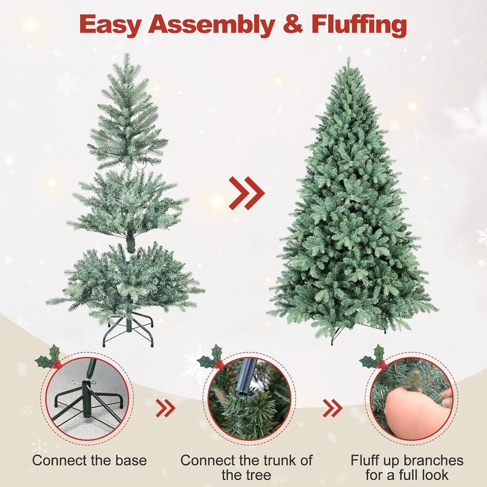 7 Ft Blue Spruce Artificial Christmas Tree, Hinged Unlit Xmas Trees with 1390...