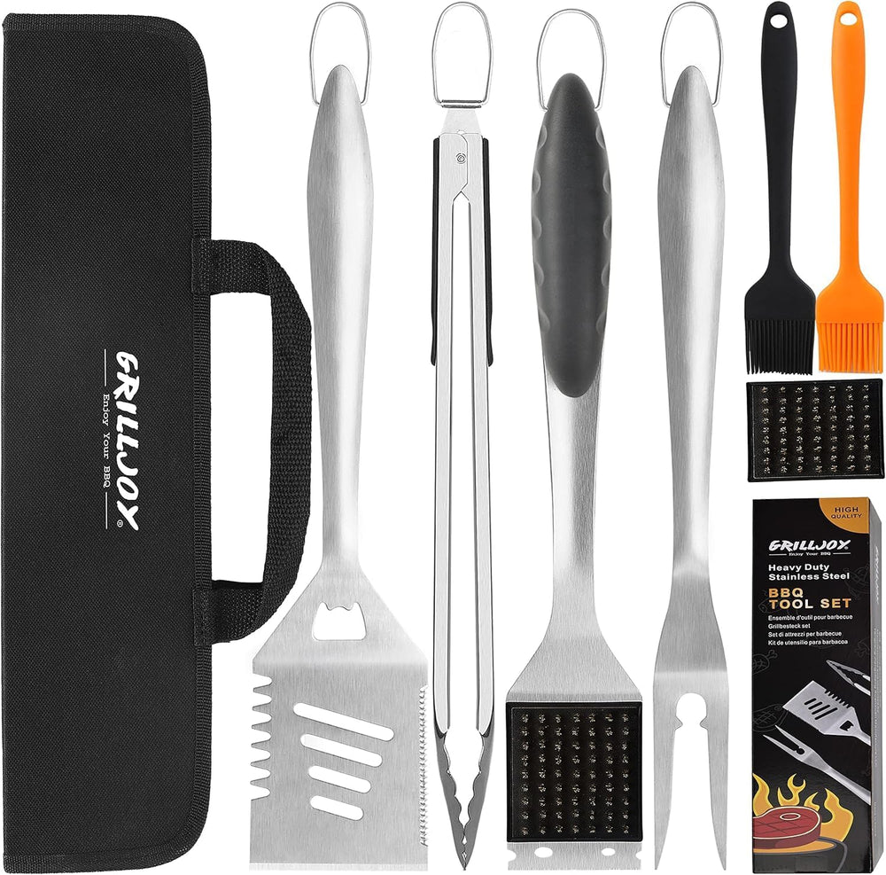 grilljoy 8PCS BBQ Grill Tools Set with Extra Thick Stainless Steel Spatula, F...