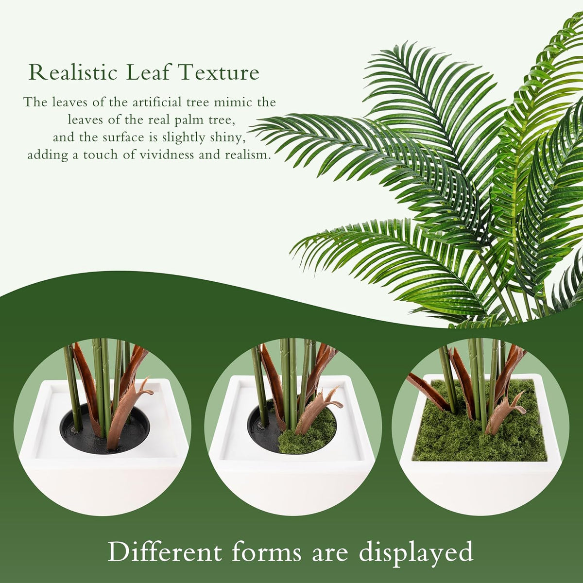 flydeer 6ft artificial palm tree with tall white, close-up detail