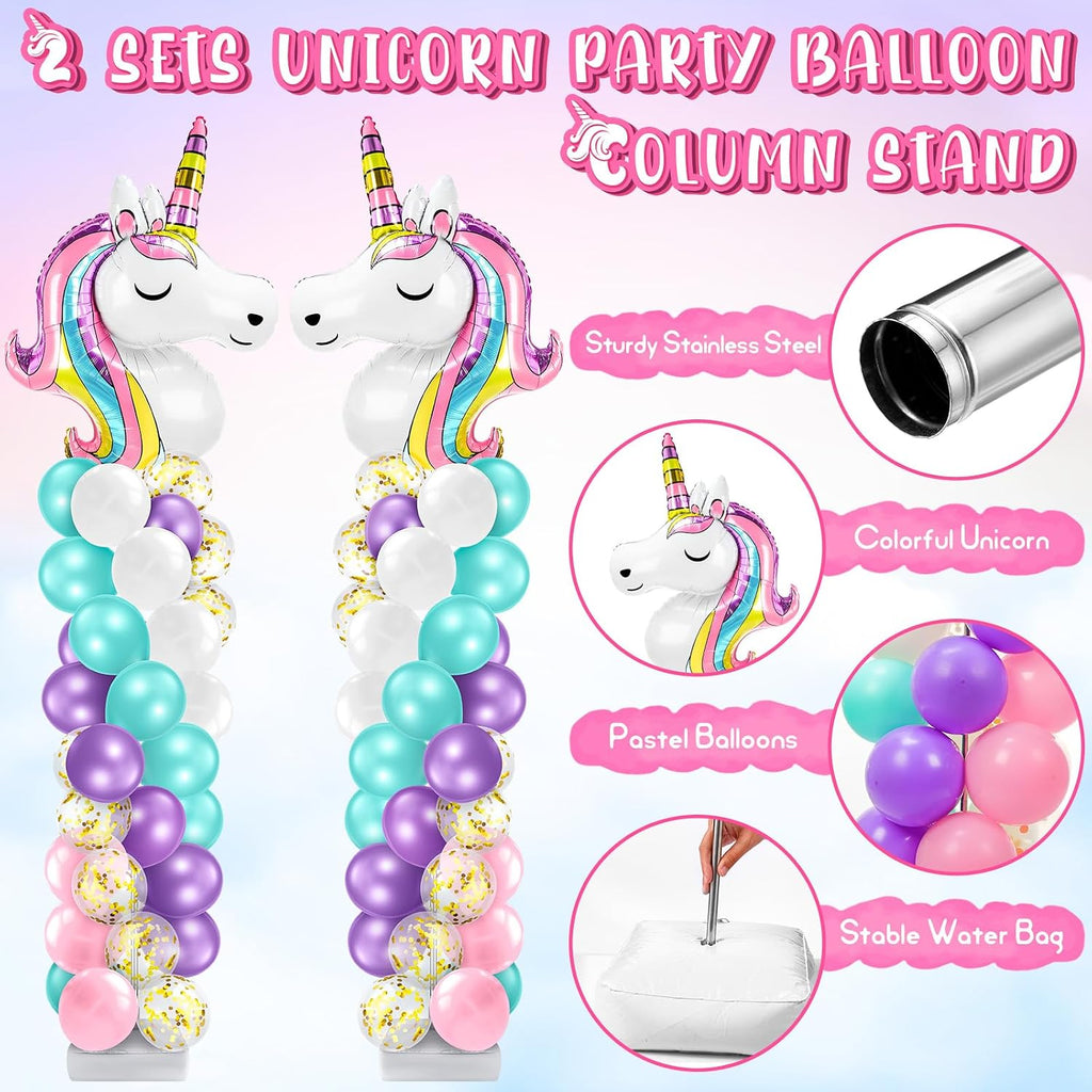 Kasyat 2 Sets Unicorn Balloon Column Stand Kit with 100 Latex Balloons