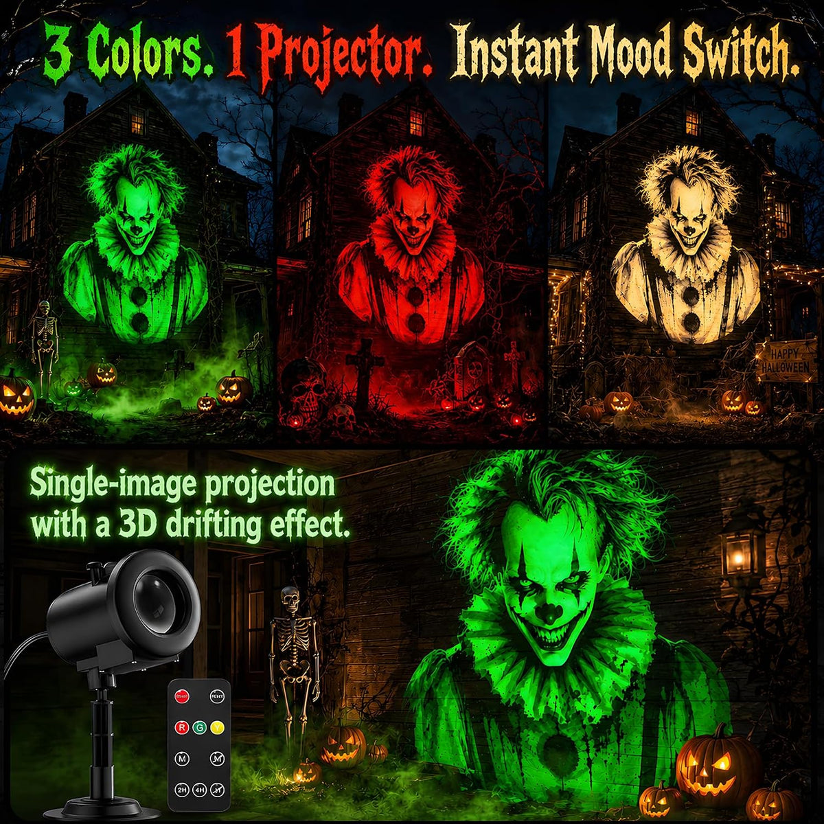 12-in-1 halloween projector lights, outdoor dynamic halloween projector showing dimensions