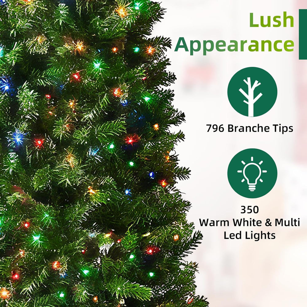 7.5ft Pre-Lit Slim Christmas Tree Douglas Fir with 350 Dual Color Lights