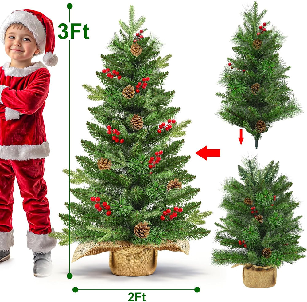 3ft Artificial Small Christmas Tree with Colorful Lights Timer