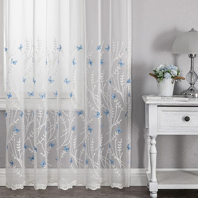 VISIONTEX White Sheer Voile Curtains, Decorative White Embossed Drip Rod Pocket Window Drapes for Home Kitchen, Living Room and Bedroom 54 x 72 Inch, Set of 2 Curtain Panels