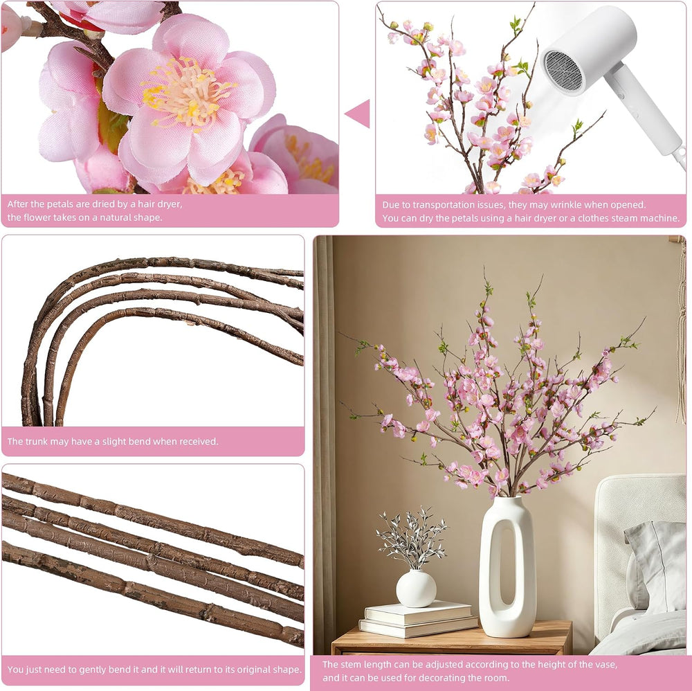 4PCS Pink Cherry Blossom Branches 35.4'' Long Stem Artificial Flowers...