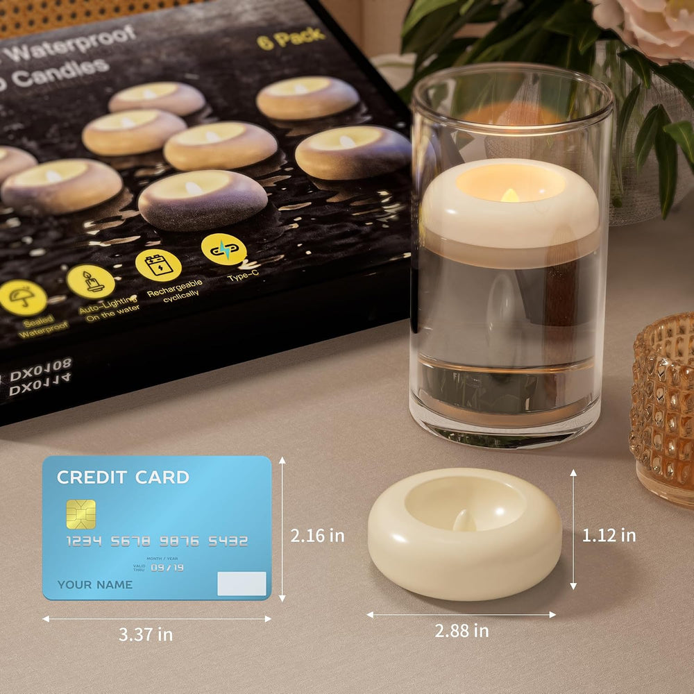 Rechargeable Flameless Floating Candles, Waterproof Tea lights, 12 Pack