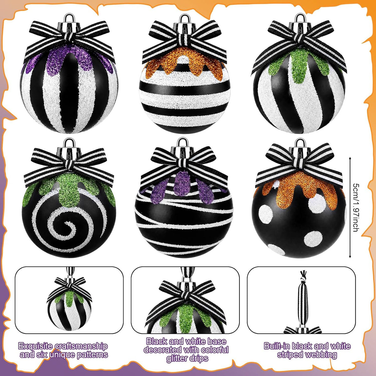 24 Pcs 2.36 Inch Black and White Halloween Christmas Ball Ornament for Tree