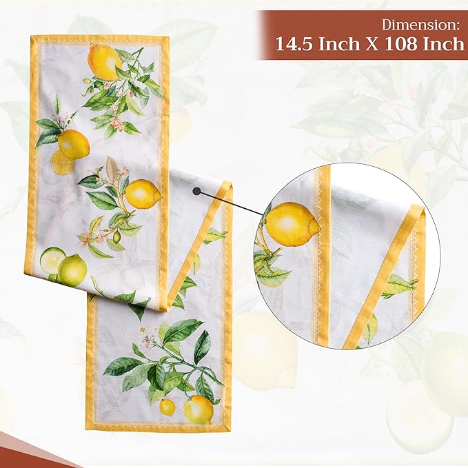 Maison d' Hermine Table Runner 100% Cotton Single Layer Table Runners 108 inches Long Decorative for Home Kitchen Dining Party Wedding Bridal Shower Spring Summer (Limoncello, 14.50" x 108")
