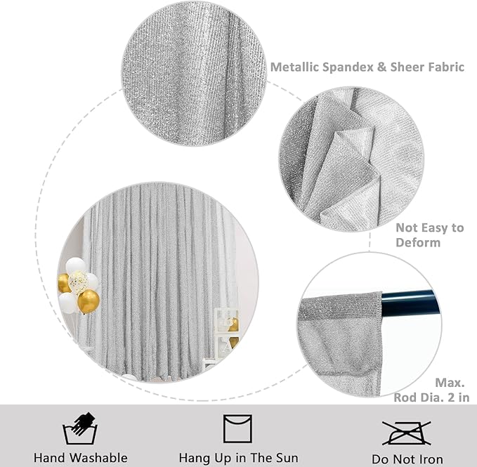 10FT x10FT Silver Metallic Spandex Backdrop, 1 Panel Glitter Sheer Photography Background, Stretchy Spandex Fabric for Wedding, Party, Baby Shower, Photo Booth Decor