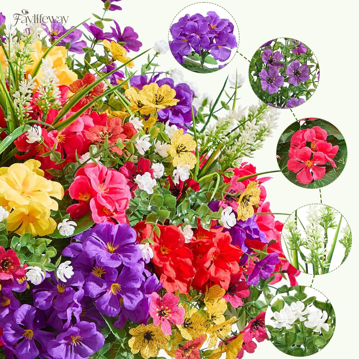 16 Bundles UV Resistant Silk Artificial Outdoor Flowers for Window Box